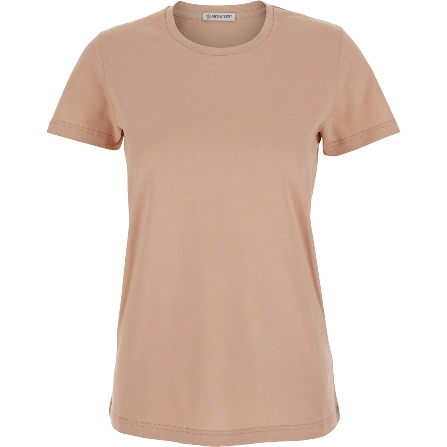 Pink T-Shirt with Logo Patch Applied on the Sleeve in Cotton Woman