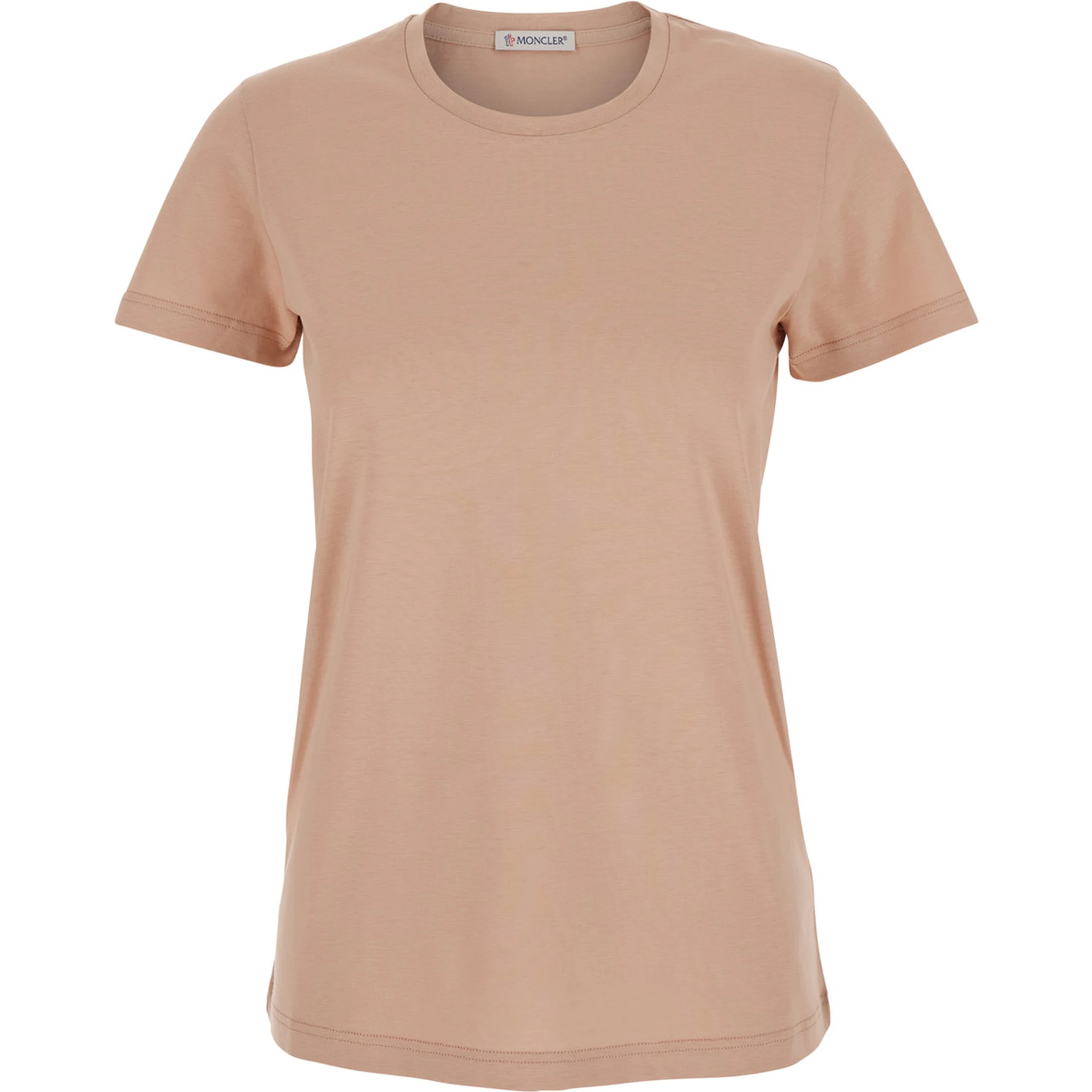 Pink T-Shirt with Logo Patch Applied on the Sleeve in Cotton Woman