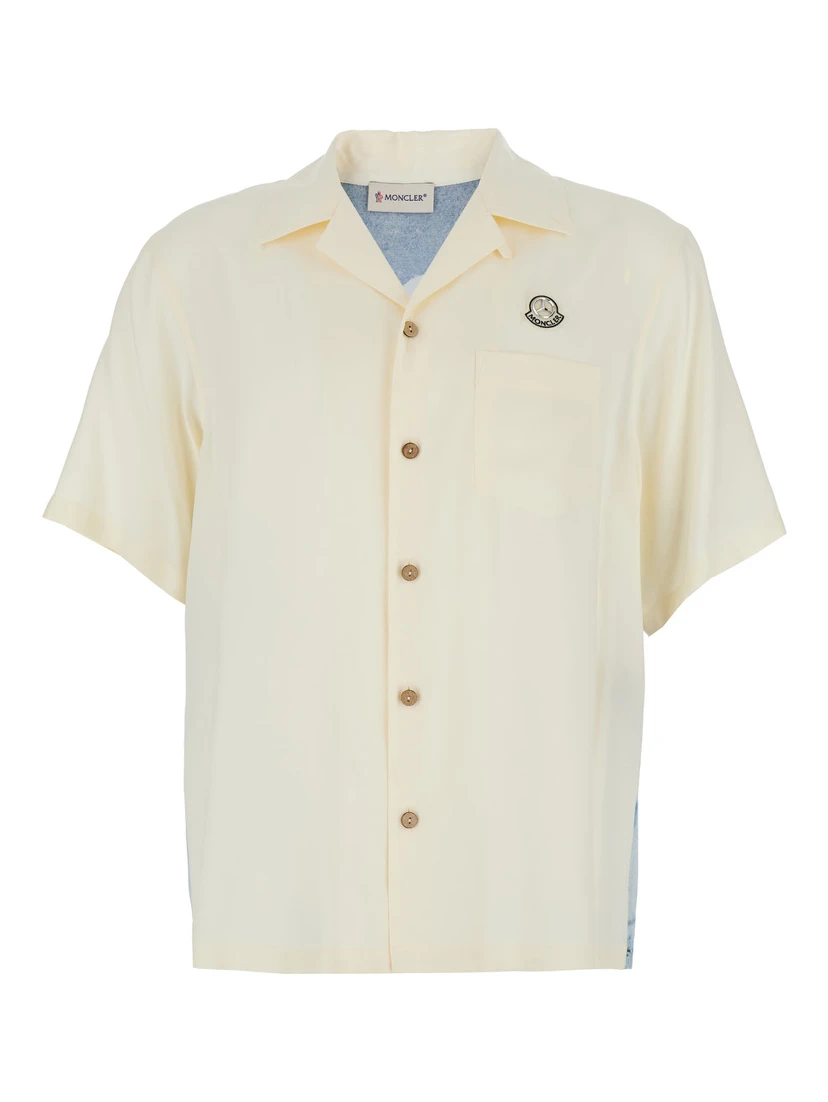 Multicolor Shirt with Classic Collar and Logo Motif with Automobile Print on the Back in Viscose Man