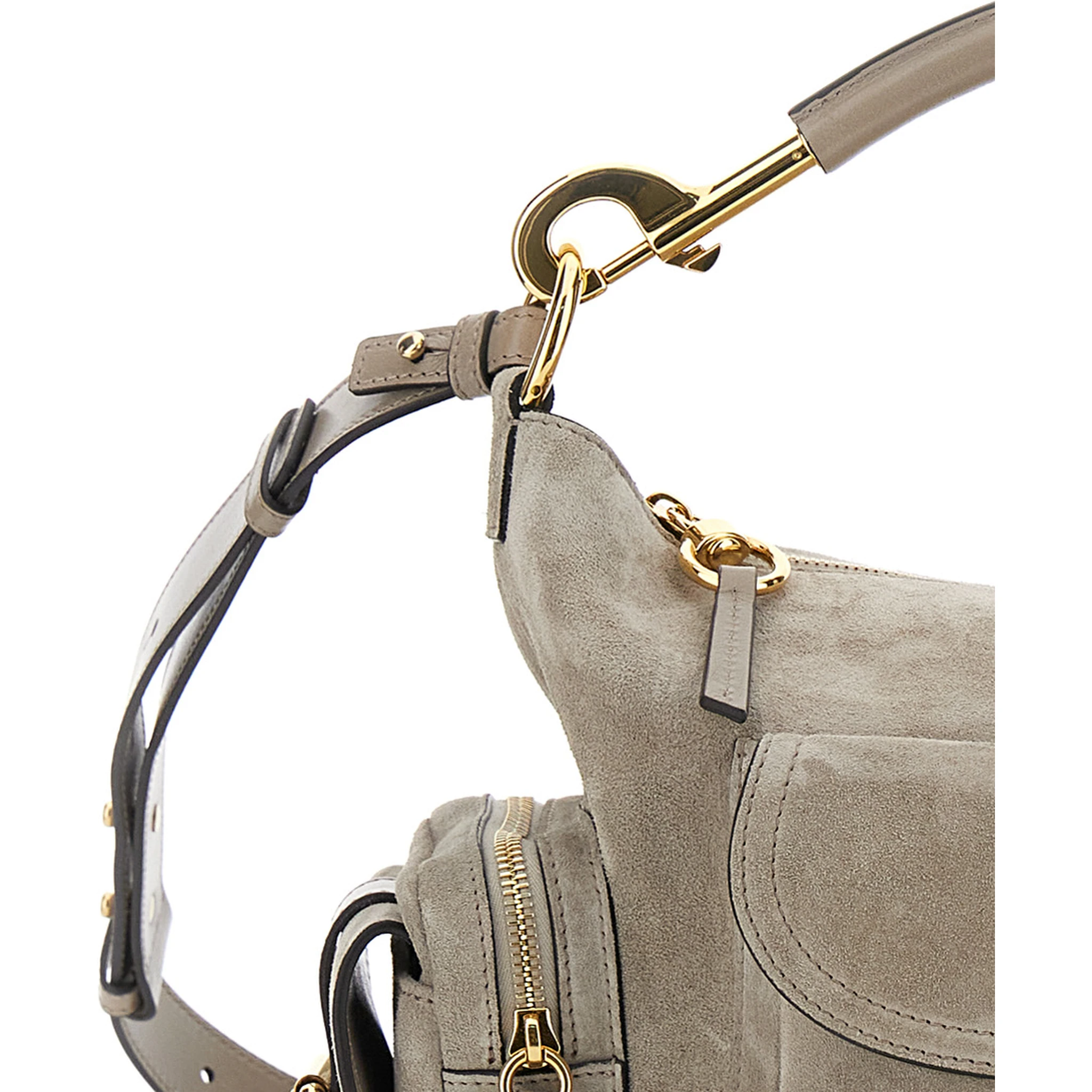 Camera Bag Grey Handbag with Adjustable and Removable Shoulder Strap in Suede Woman