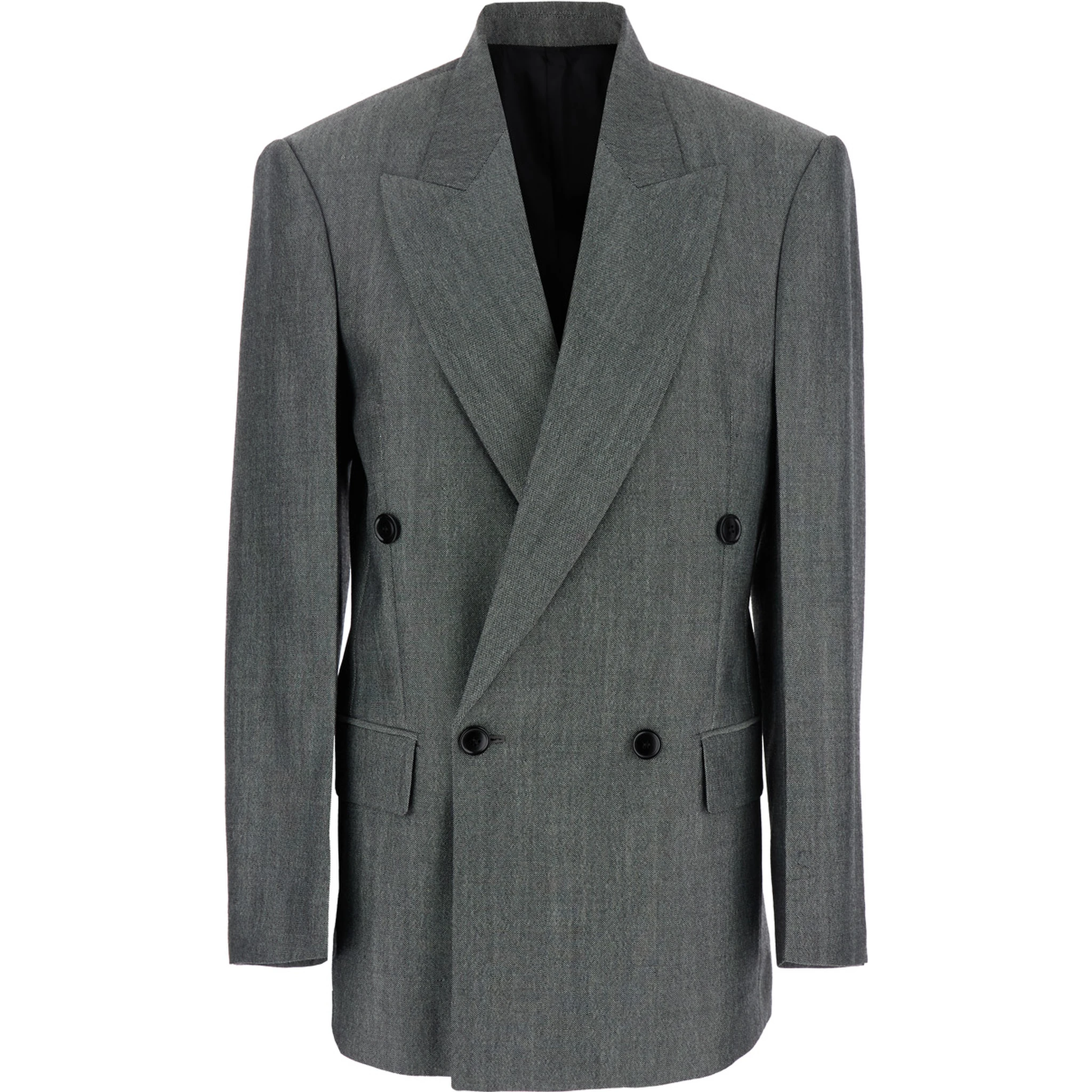 جاكيت رمادي مزدوج الصدر ذو أطراف مطوية من الصوف للنساء