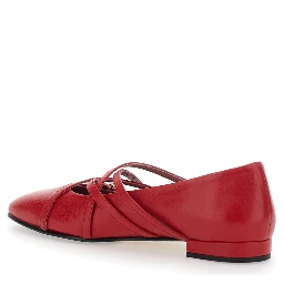 Eloise Red Ballet Shoes with Criss-Crossed Adjustable Straps in Leather Woman