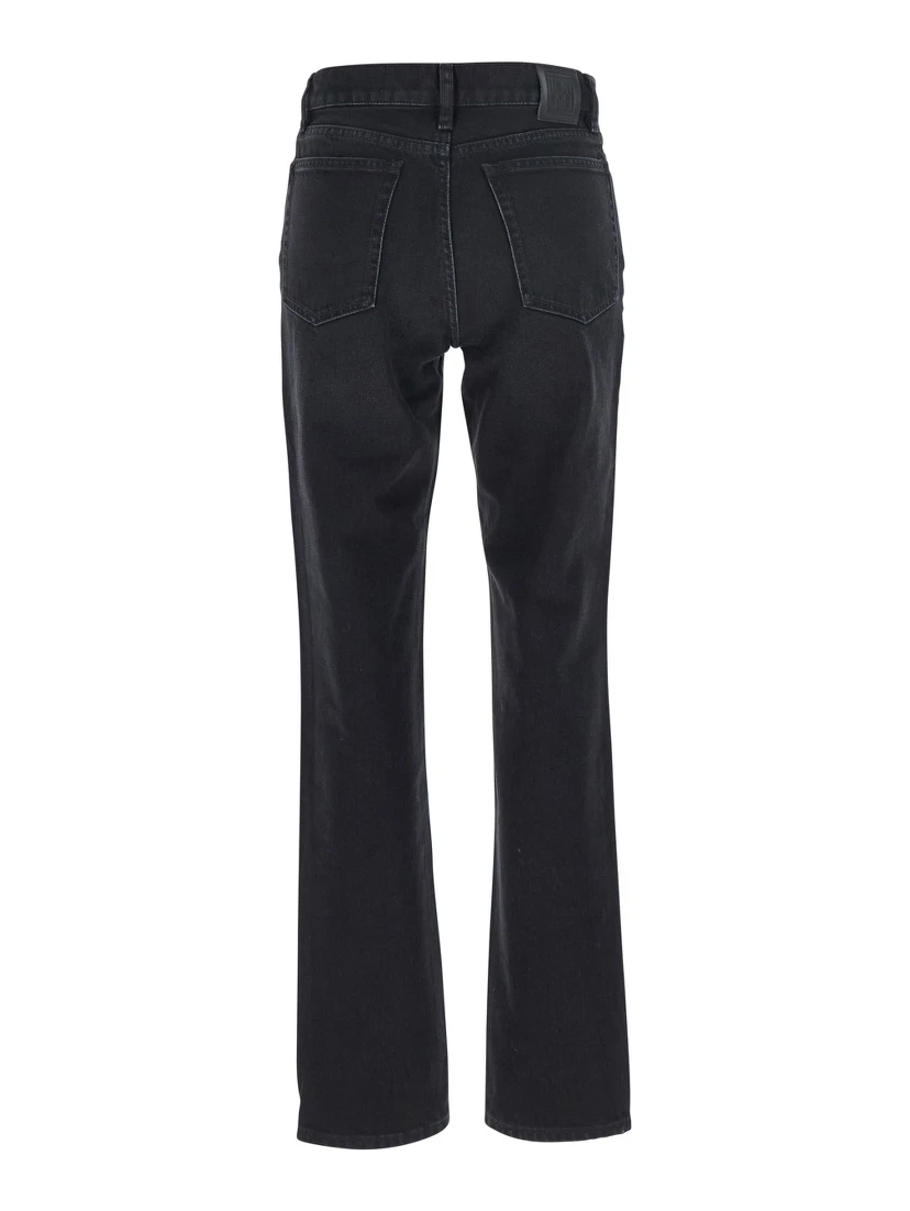 Black Flared Jeans with High Waist and Patch Logo on the Rear in Denim Woman