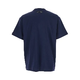 Blue Crewneck T-Shirt with Maxi Print on the Front in Cotton Man