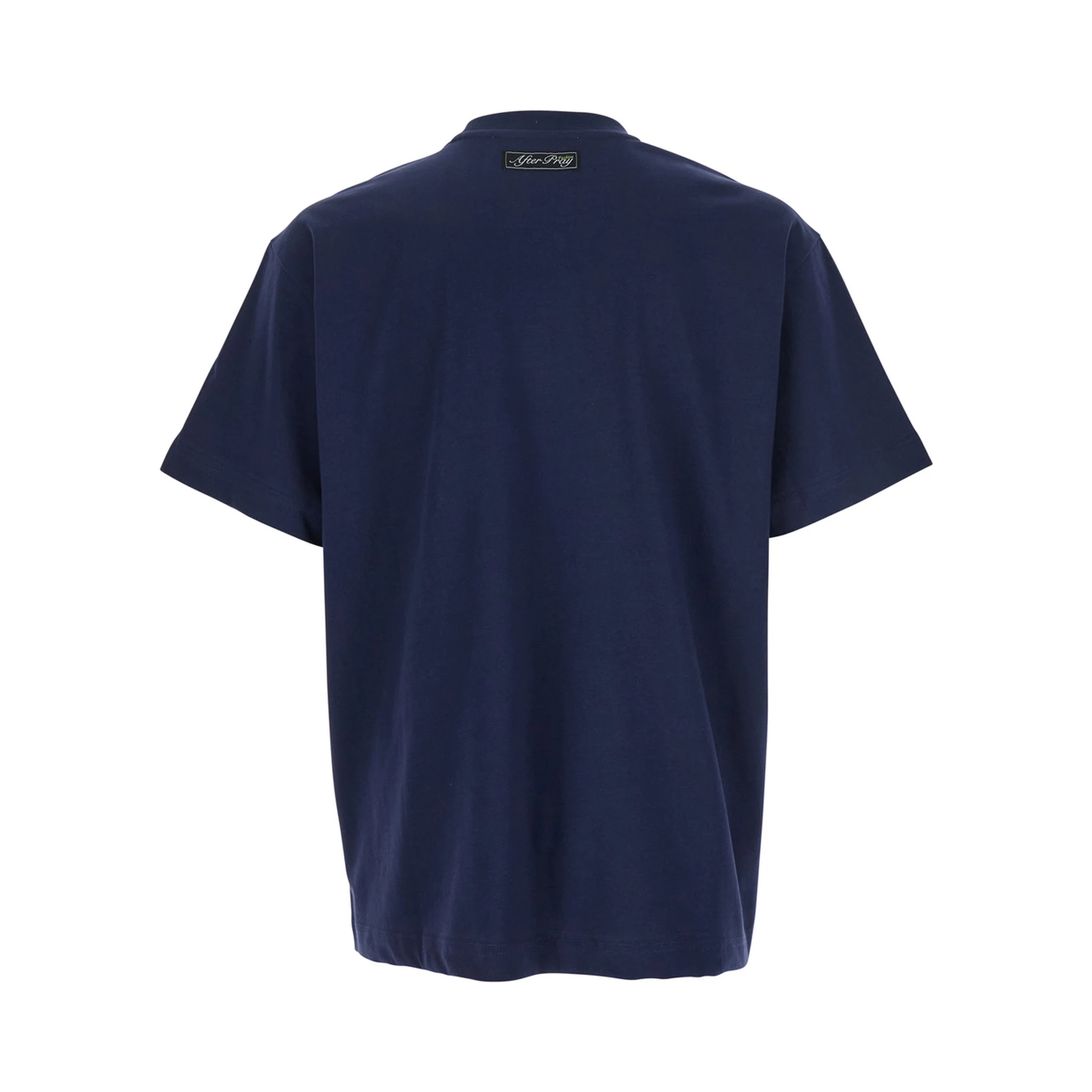 Blue Crewneck T-Shirt with Maxi Print on the Front in Cotton Man