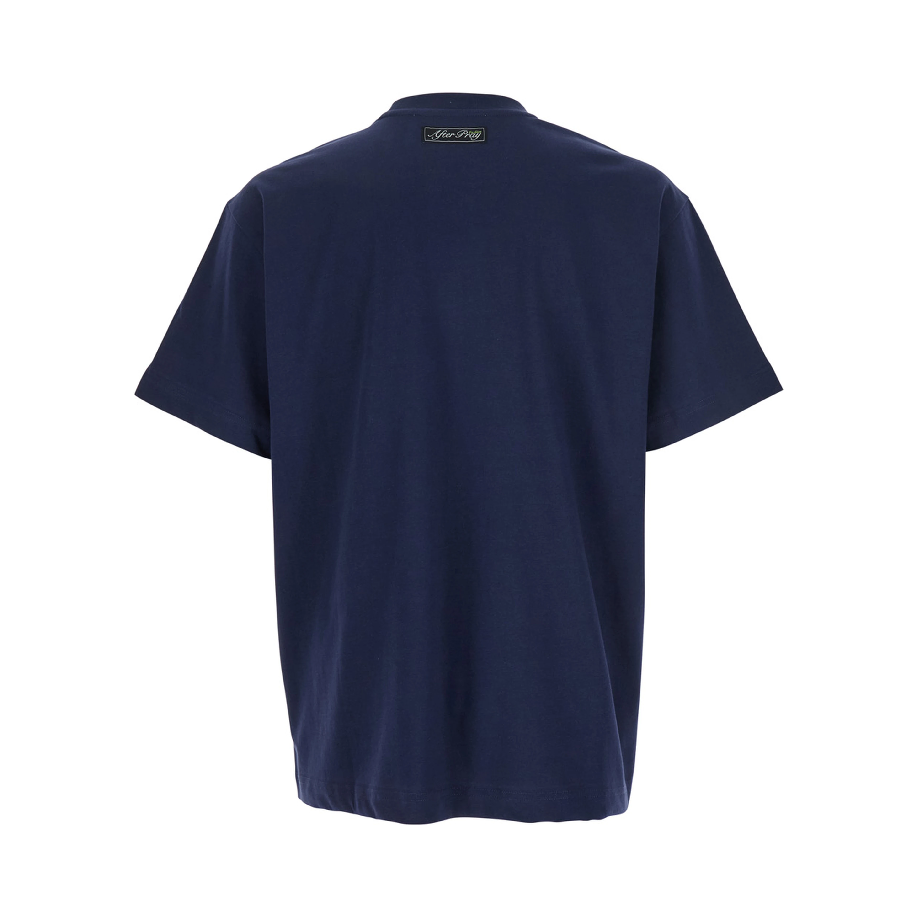 Blue Crewneck T-Shirt with Maxi Print on the Front in Cotton Man
