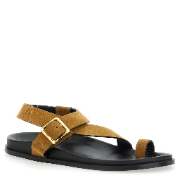 Siren Brown Sandals with Metal Buckle Strap and Logo Insole in Suede Woman