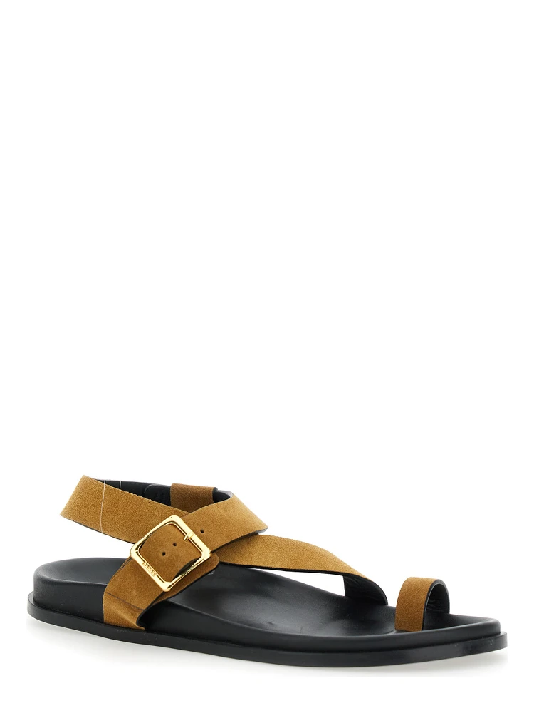 Siren Brown Sandals with Metal Buckle Strap and Logo Insole in Suede Woman alternative
