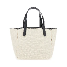 حقيبة تسوق بيضاء بشعار JW في الأمام، مصنوعة من القماش والجلد، للنساء