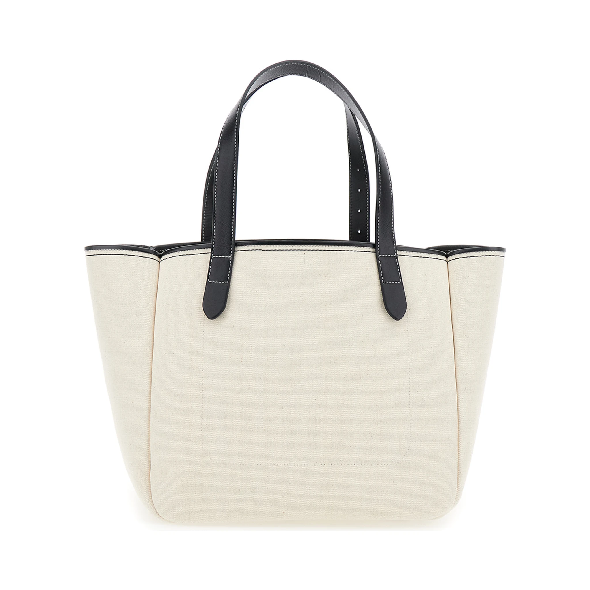 حقيبة تسوق بيضاء بشعار JW في الأمام، مصنوعة من القماش والجلد، للنساء