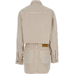 Tamu Beige Dress with Drop Shoulders and Logo Patch on the Back in Cotton Woman