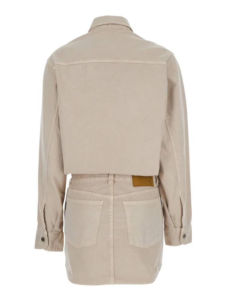 Tamu Beige Dress with Drop Shoulders and Logo Patch on the Back in Cotton Woman alternative