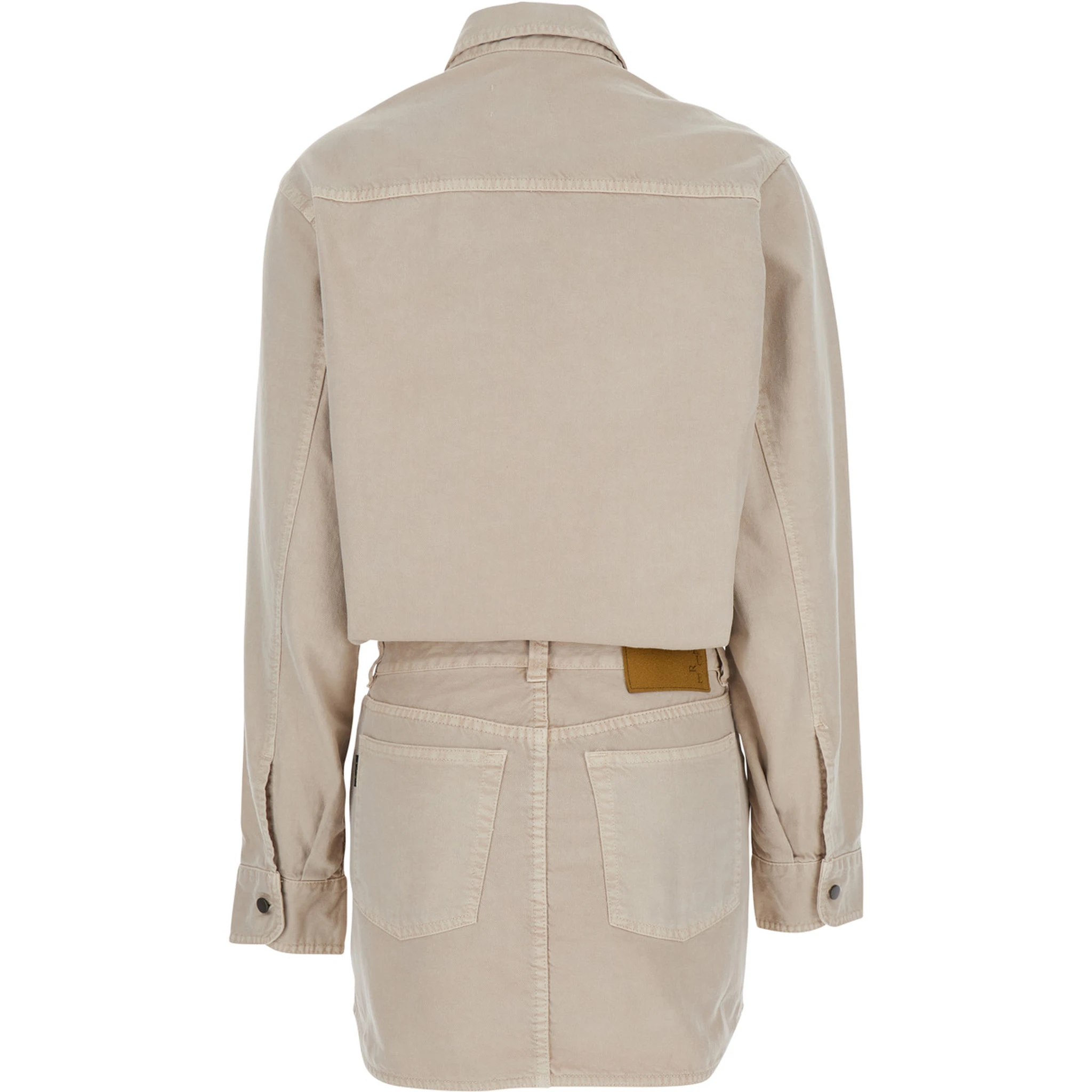 Tamu Beige Dress with Drop Shoulders and Logo Patch on the Back in Cotton Woman