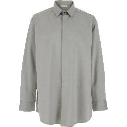 Grey Shirt with Classic Collar and Logo Patch on the Rear in Cotton and Wool Blend Man
