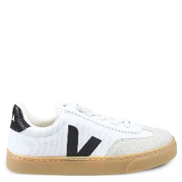 Volley White Low Top Sneakers with Contrasting Heel with Logo Lettering and Logo Detail on the Side in Canvas Boy
