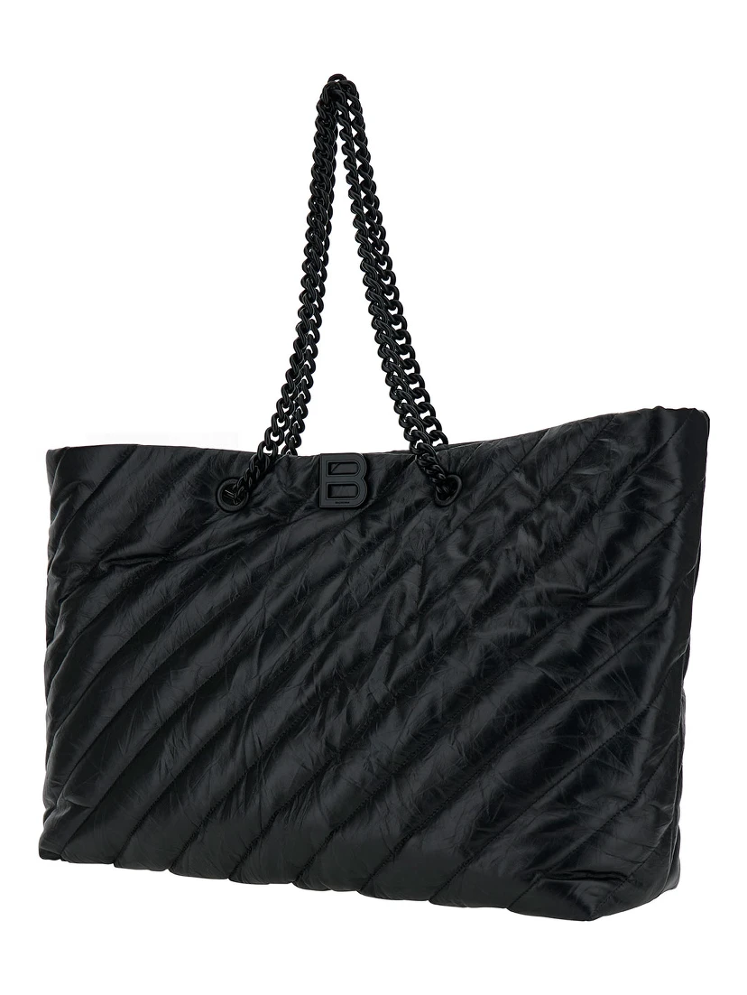 Big Carry All Crush Black Tote Bag with B Logo Detail in Quilted Leather Woman
