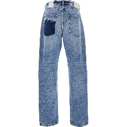 Light Blue Jeans with Belt Loops and Logo Patch on the Rear in Denim Man