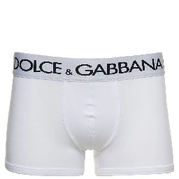 White Boxer Briefs with Branded Waistband in Stretch Cotton Man