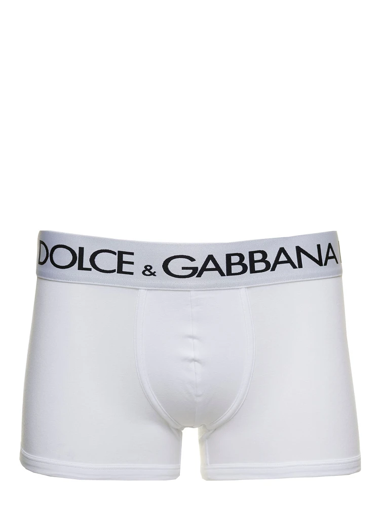 White Boxer Briefs with Branded Waistband in Stretch Cotton Man