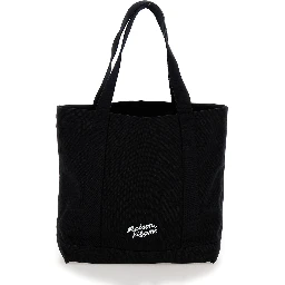 Black Tote Bag with Fox Head Patch in Cotton Canvas Man