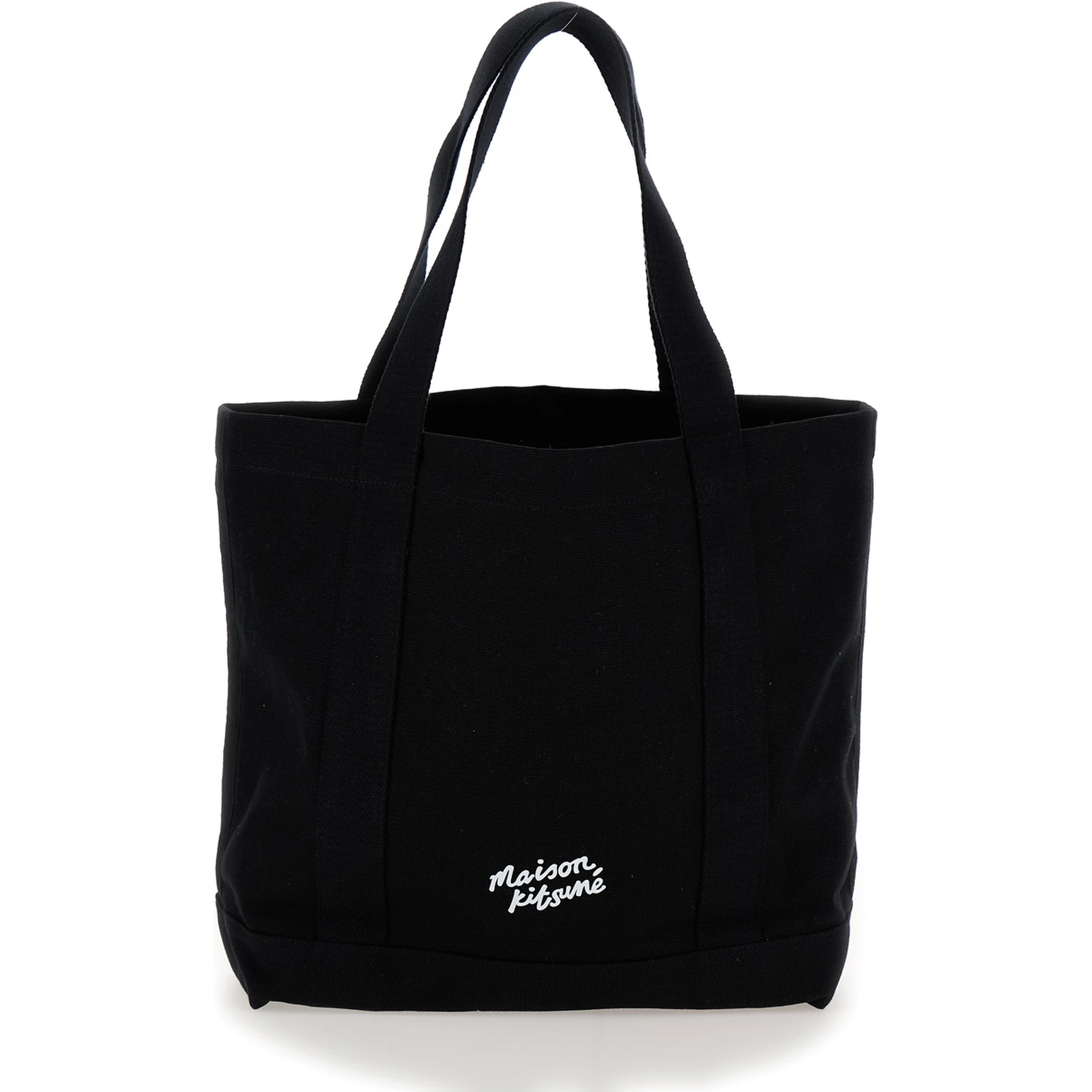 Black Tote Bag with Fox Head Patch in Cotton Canvas Man