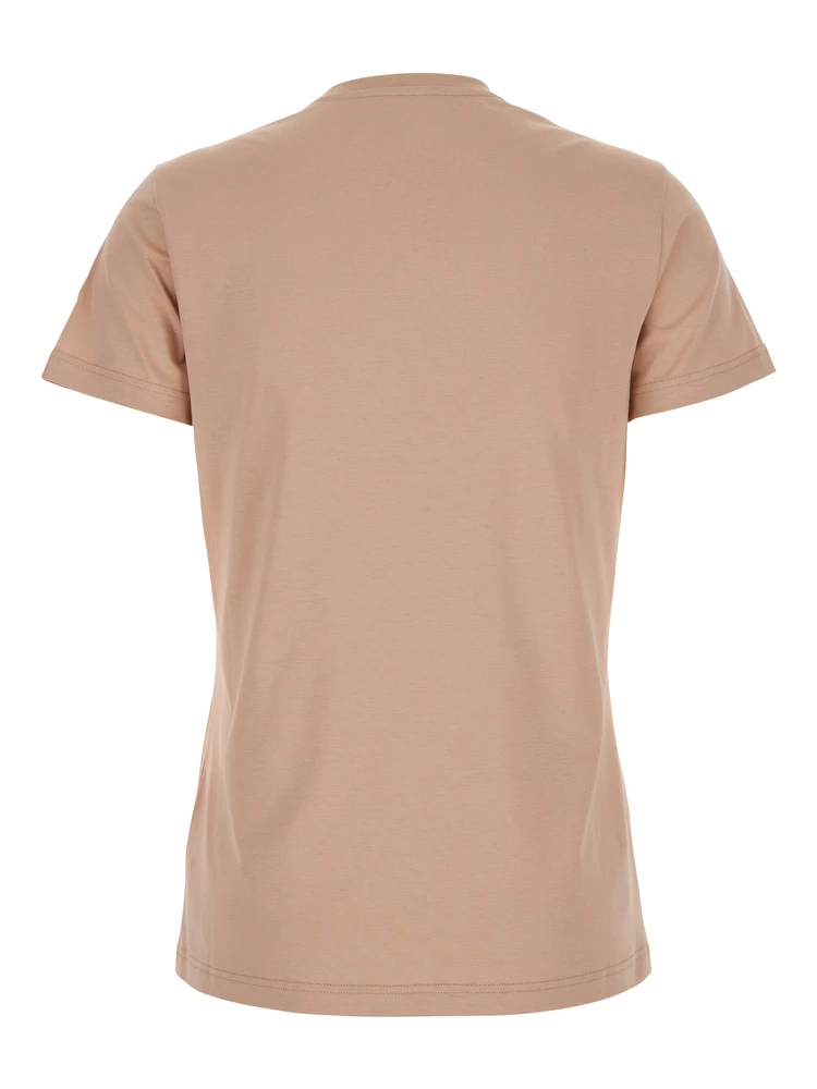 Pink T-Shirt with Logo Patch Applied on the Sleeve in Cotton Woman alternative