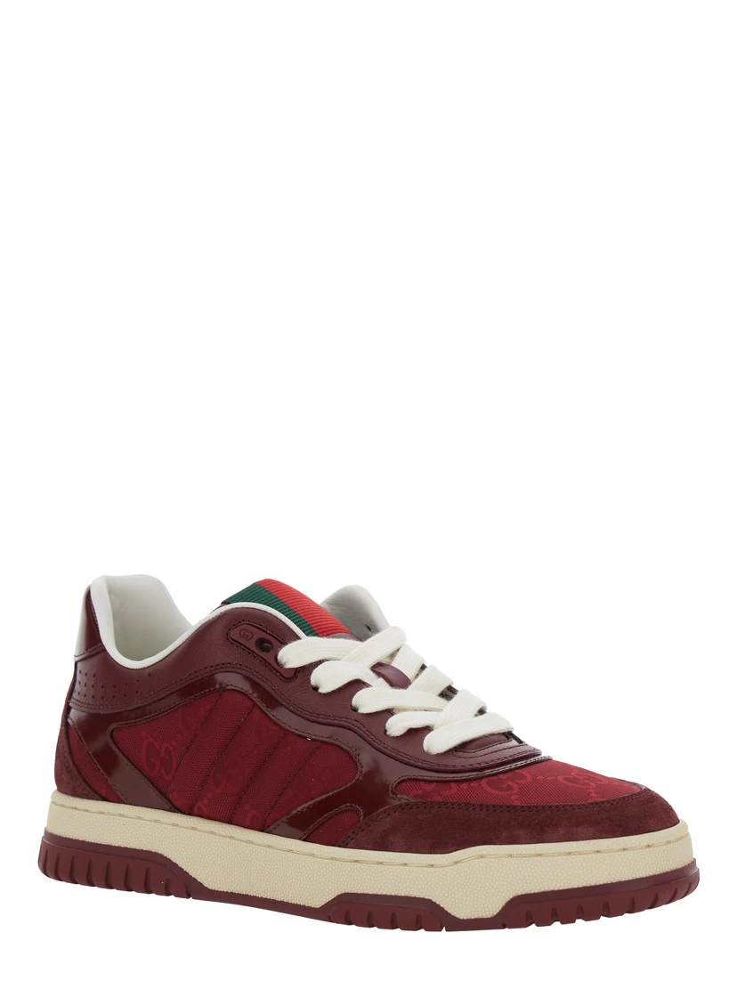 Re-Web Red Low Top Sneakers with Web Tongue and Logo Patch on the Rear in GG Canvas Woman