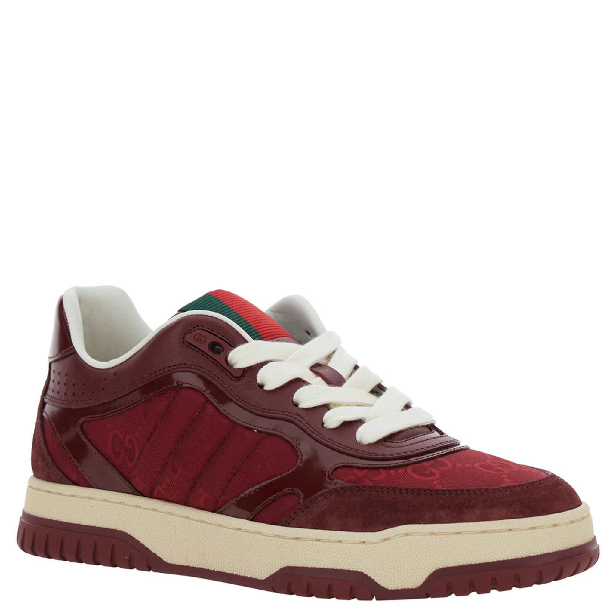 Re-Web Red Low Top Sneakers with Web Tongue and Logo Patch on the Rear in GG Canvas Woman