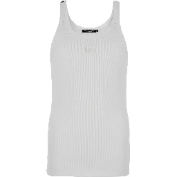White Sleeveless Top with Logo Embroidery on the Front and Ribbed Knit in Cotton Man