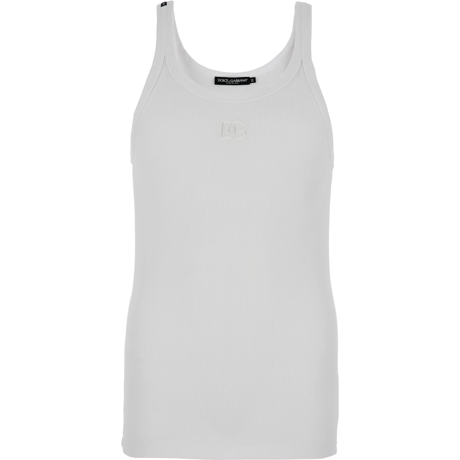 White Sleeveless Top with Logo Embroidery on the Front and Ribbed Knit in Cotton Man