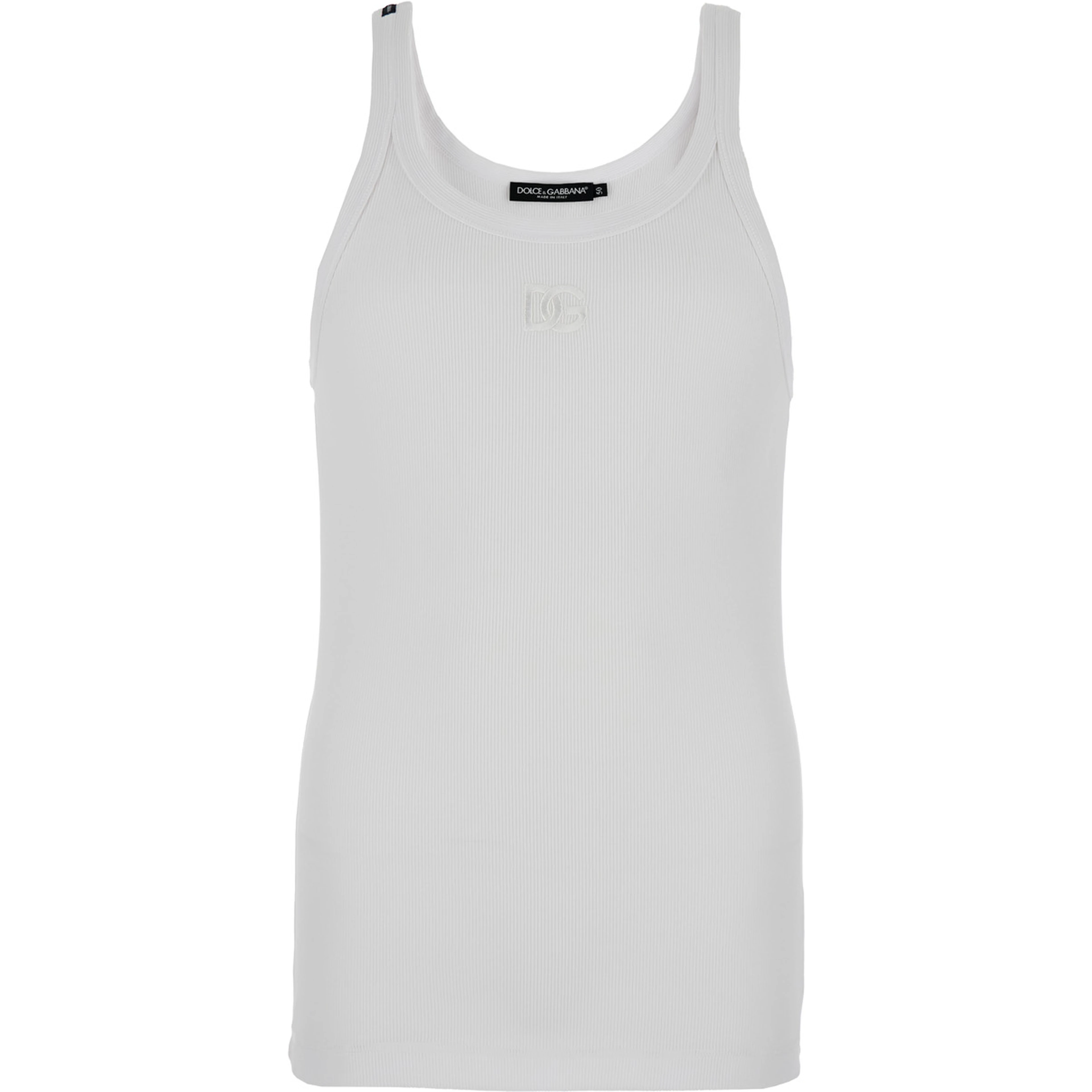 White Sleeveless Top with Logo Embroidery on the Front and Ribbed Knit in Cotton Man