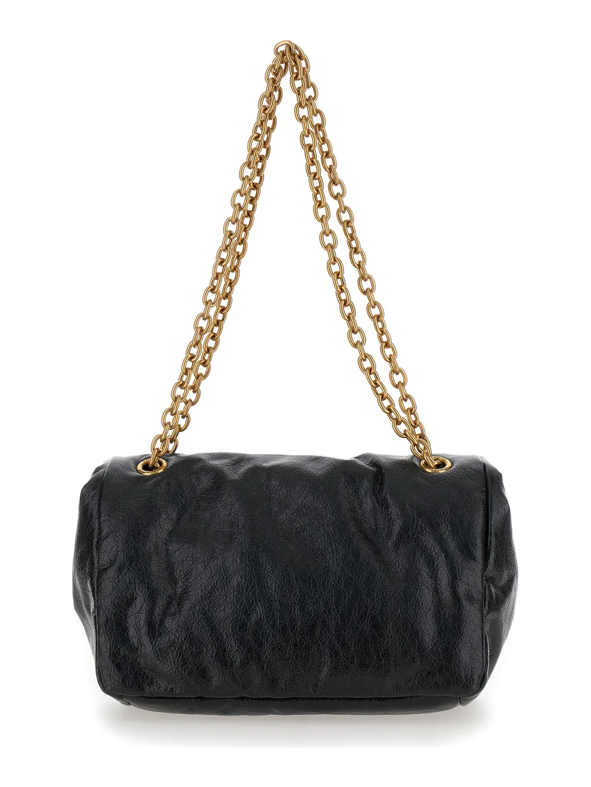 Monaco chain Black Shoulder Bag in Leather Woman
