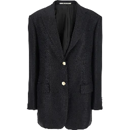 Black Jacket with Pointed Lapels and Front Pockets in Viscose Blend Woman