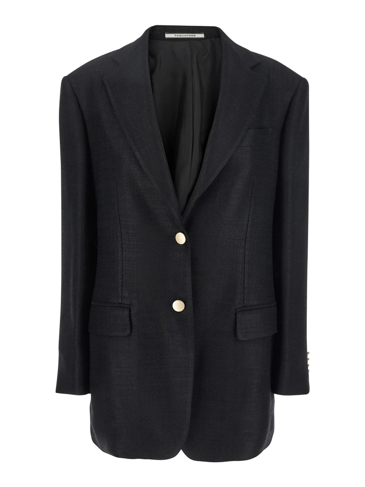 Black Jacket with Pointed Lapels and Front Pockets in Viscose Blend Woman