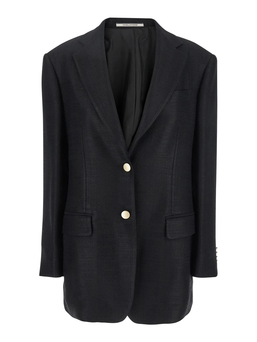 Black Jacket with Pointed Lapels and Front Pockets in Viscose Blend Woman
