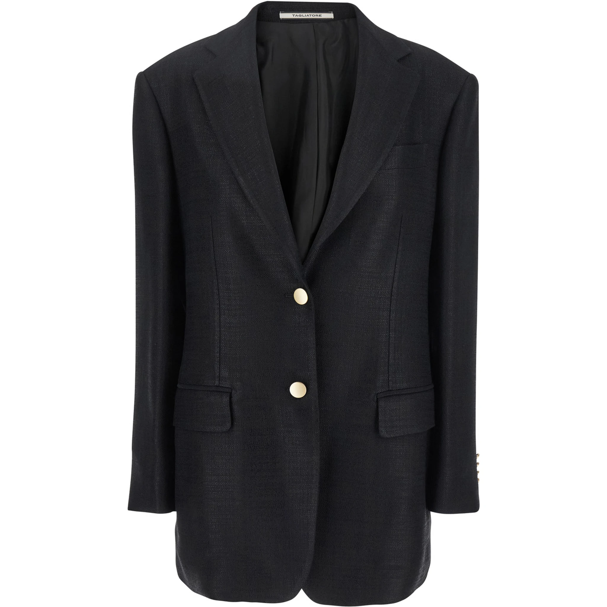 Black Jacket with Pointed Lapels and Front Pockets in Viscose Blend Woman