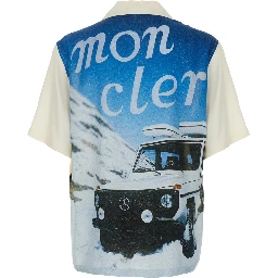 Multicolor Shirt with Classic Collar and Logo Motif with Automobile Print on the Back in Viscose Man