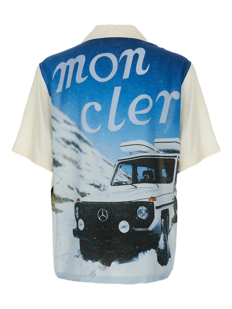 Multicolor Shirt with Classic Collar and Logo Motif with Automobile Print on the Back in Viscose Man alternative