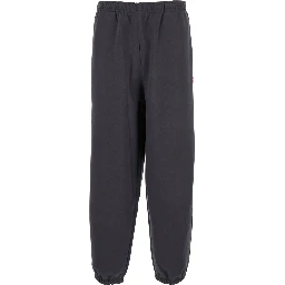 Grey Trousers with Elastic Waist and Side Logo Patch in Cotton Man