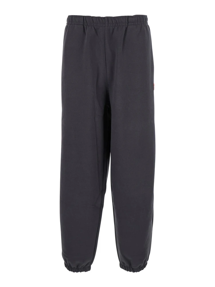 Grey Trousers with Elastic Waist and Side Logo Patch in Cotton Man