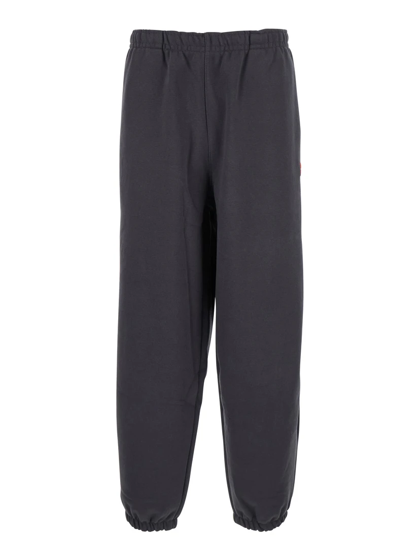 Grey Trousers with Elastic Waist and Side Logo Patch in Cotton Man