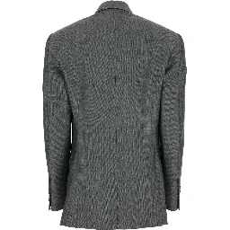 جاكيت رمادي مزدوج الصدر ذو أطراف مطوية من الصوف للنساء