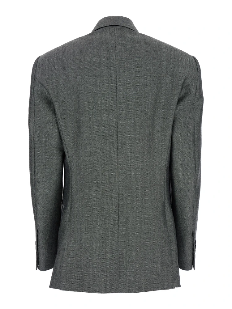 جاكيت رمادي مزدوج الصدر ذو أطراف مطوية من الصوف للنساء alternative