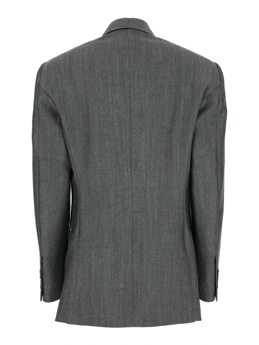 جاكيت رمادي مزدوج الصدر ذو أطراف مطوية من الصوف للنساء