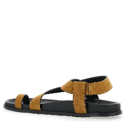 Siren Brown Sandals with Metal Buckle Strap and Logo Insole in Suede Woman