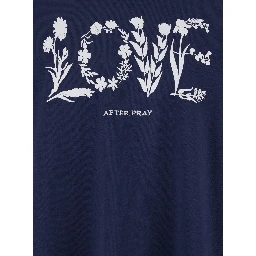 Blue Crewneck T-Shirt with Maxi Print on the Front in Cotton Man
