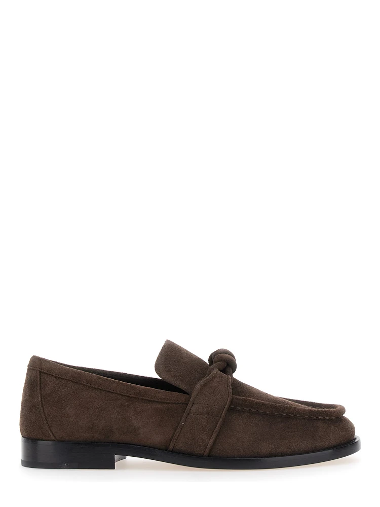 Brown Loafers with Knot Detail on the Front in Suede Woman