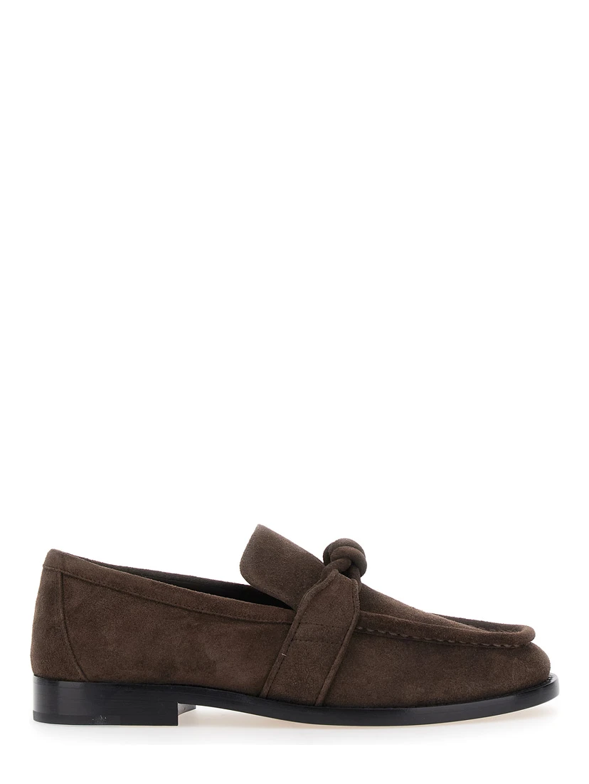 Brown Loafers with Knot Detail on the Front in Suede Woman
