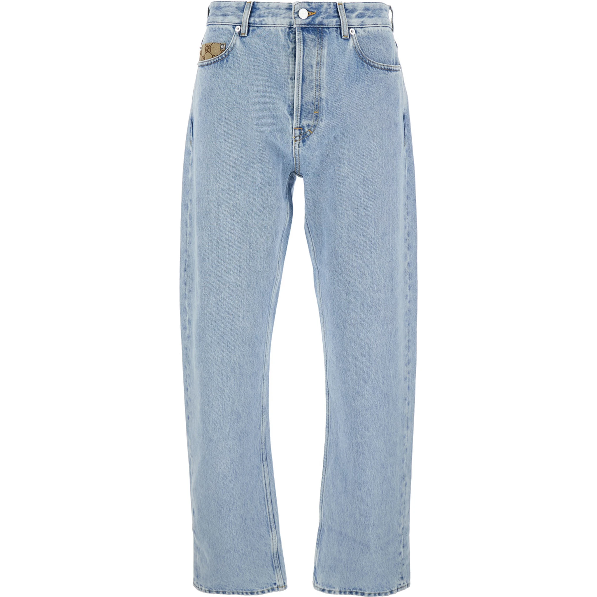 Light Blue Jeans with GG Detail on the Pocket and Logo Patch on the Rear in Denim Man