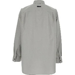 Grey Shirt with Classic Collar and Logo Patch on the Rear in Cotton and Wool Blend Man